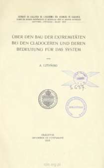 Űber den Bau der Extremit&auml;ten bei den Cladoceren und deren Bedeutung f&uuml;r das System = O budowie i znaczeniu systematycznem odn&oacute;ży wioślarek