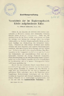 Buchbesprechung : Verzeichnis der im Regierungsbezirk Köslin aufgefundenen Käfer von Albert Lüllwitz