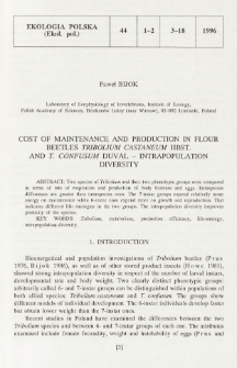 Cost of maintenance and production in flour beetles Tribolium castaneum Hbst. and T. confusum Duval - intrapopulation diversity