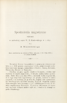 Spostrzeżenia magnetyczne wykonane w zachodniej części W. X. Krakowskiego w r. 1891