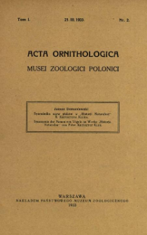 Synonimika nazw ptak&oacute;w w ,,Historji Naturalnej" X. Krzysztofa Kluka