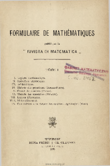 Formulaire de mathematiques. T. 1, Table of contents and extras