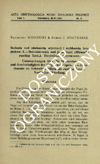 Badania nad zdolnością orjentacji i szybkością lotu ptak&oacute;w. 1. Doświadczenia nad jask&oacute;łkami (Hirundo rustica Linn.). Doniesienie tymczasowe