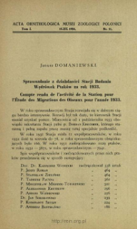 Sprawozdanie z działalności Stacji Badania Wędr&oacute;wek Ptak&oacute;w za rok 1933