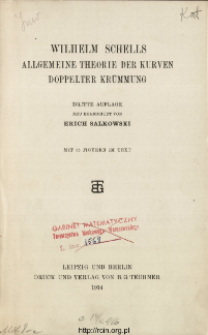 Wilhelm Schells allgemaine theorie Theorie der Kurven doppelter Kr&uuml;mmung