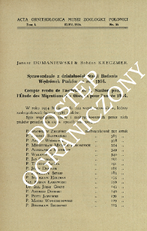 Sprawozdanie z działalności Stacji Badania Wędrówek Ptaków za rok 1934