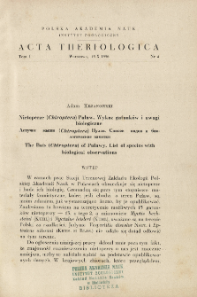 Nietoperze (Chiroptera) Puław. Wykaz gatunk&oacute;w i uwagi biologiczne.