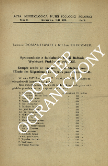 Sprawozdanie z działalności Stacji Badania Wędrówek Ptaków za rok 1935