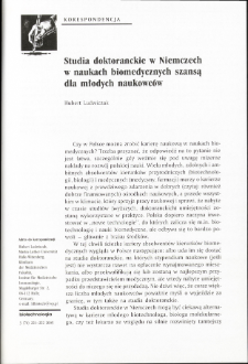 Studia doktoranckie w Niemczech w naukach biomedycznych szansą dla młodych naukowc&oacute;w