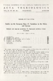 Studies on the European hare. IV. Variations in the pelvis and sacrum; Badania nad zającem szarakiem. IV. Zmienność miednicy i kości krzyżowej