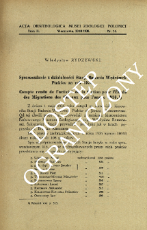 Sprawozdanie z działalności Stacji Badania Wędrówek Ptaków za rok 1936
