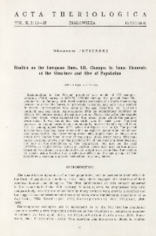 Studies on the European hare. VII. Changes in some elements of the structure and size of population