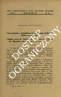Sprawozdanie z działalności Stacji Badania Wędr&oacute;wek Ptak&oacute;w za rok 1937