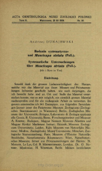 Badania systematyczne nad Muscicapa striata (Pall.) = Systematische Untersuchungen über Muscicapa striata (Pall.)