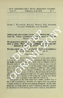 Badania nad zdolnością orientacji i szybkością lotu ptak&oacute;w.9. Dalsze doświadczenia nad wr&oacute;blami mazurkami Passer montanus L