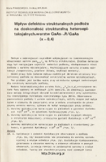 Wpływ defekt&oacute;w strukturalnych podłoża na doskonałość strukturalną heteroepitaksjalnych warstw GaAs1-xPx/GaAs (x=0,4) = Influence of substrates defect structure on the structure perfection of heteroepitaxial layers GaAs1-xPx/GaAs(x=0.4)