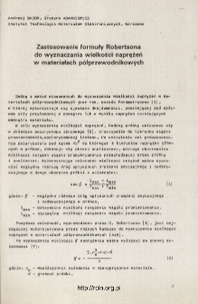 Zastosowanie formuły Robertsona do wyznaczania wielkości naprężeń w materiałach p&oacute;łprzewodnikowych = The use of Robertson's formula for the evaluation of stress in semiconductor materials