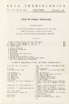 Polish Theriological Bibliography, 1970-1971