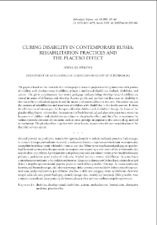 Curing Disability in Contemporary Russia: Rehabilitation Practices and the Placebo Effect