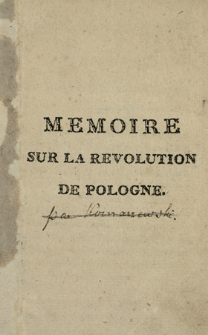 Memoire Sur La Revolution De Pologne