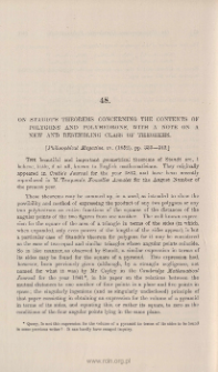 On Staudt's theorems cocerning the contents of polygons and polyhedrons, with a note on a new and resembling class of theorems