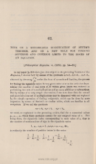 Note on a remarkable modification of Sturm's theorem, and on a new rule for finding superior and inferior limits to the roots of an equation