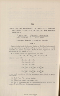 Notes to the meditation on Poncelet's theorem, including a valuation of two new definite integrals