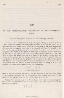 On the Stereographic Projection of the Spherical Conic