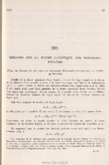 M&eacute;moire sur la forme canonique des fonctions binaires