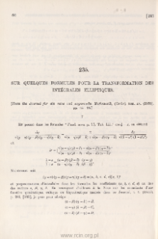 Sur quelques formules pour la transformation des int&eacute;grales elliptiques