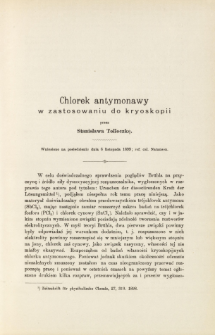 Chlorek antymonawy w zastosowaniu do kryoskopii