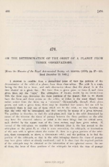 On the Determination of the Orbit of a Planet from three observations