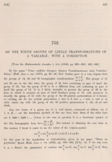 On the finite groups of linear transformations of a variable; with a correction