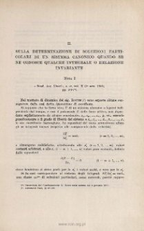 Sulla determinazione di soluzioni particolari di un sistema canonico quando se ne conosce qualche integrale o relazione invariante: NOTA I. &laquo; Rend. Acc. Lincei &raquo;, s. 5&ordf;, vol. X (1˚ sem. 1901), pp. 3-9