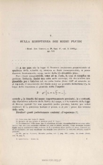 Sulla resistenza dei mezzi fluidi. &laquo; Rend. Acc. Lincei &raquo;, s. 5&ordf;, vol. X (2˚ sem. 1901), pp. 3-9