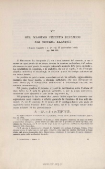 Sul massimo cimento dinamico dei sistemi elastici. « Nuovo Cimento », s. 5ª, vol. II (1901), pp. 188-196