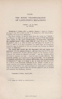The mixed transformation of LAGRANGE's equations. &laquo; Nature &raquo;, vol. 74 (1906), pp. 488-489