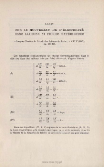 Sur le mouvement de l'&eacute;lectricit&eacute; sans liaisons ni forces ext&eacute;rieures. &laquo; Comptes rendus de l'Acad. des Sc. de Paris &raquo;, t. CXLV (1907), pp. 417-420