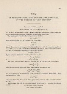 On Theorems relating to Surfaces, obtained by the method of Quaternions (1849)