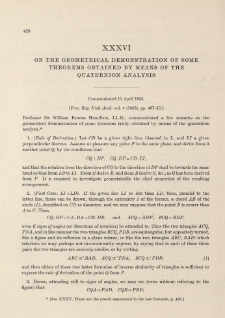 On the Geometrical Demonstration of some Theorems obtained by means of the Quaternion analysis (1853)