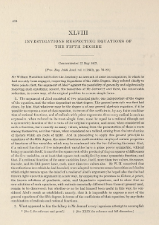 Investigations respecting equations of the Fifth Degree (1837)