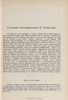 O pracach matematycznych H. Poincarégo
