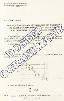 Sur la r&eacute;duction des d&eacute;terminants des matrices de Jacobi d'un type sp&eacute;cial avec l'application &agrave; la recherche de leurs valeurs propres