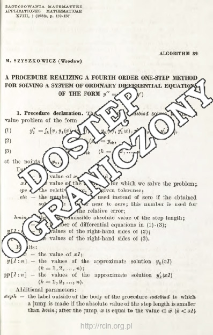 Algorithm 89 - A procedure realizing a fourth order one-step method for solving a system of ordinary differential equations of the form y''=f(x,y,y')