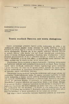 Teoria ewolucji Darwina jest teorią ekologiczną