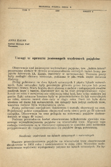 Uwagi w sprawie jesiennych wędr&oacute;wek pająk&oacute;w