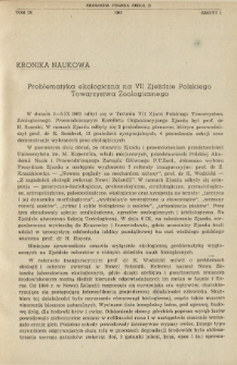 Problematyka ekologiczna na VII Zjeździe Polskiego Towarzystwa Zoologicznego