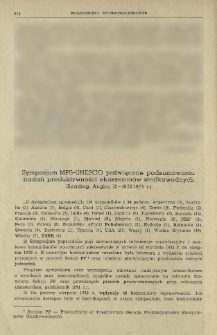 Sympozjum MPB-UNESCO poświęcone podsumowaniu badań produktywności ekosystem&oacute;w słodkowodnych (Reading, Anglia, 12-18 IX 1972 r.)