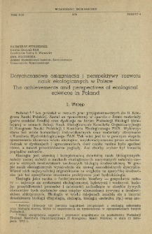 Dotychczasowe osiągnięcia i perspektywy rozwoju nauk ekologicznych w Polsce