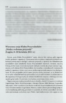 Wiosenna sesja Klubu Przyrodnik&oacute;w "Woda a ochrona przyrody" (Łag&oacute;w, 8-10 kwietnia 2011 r.)